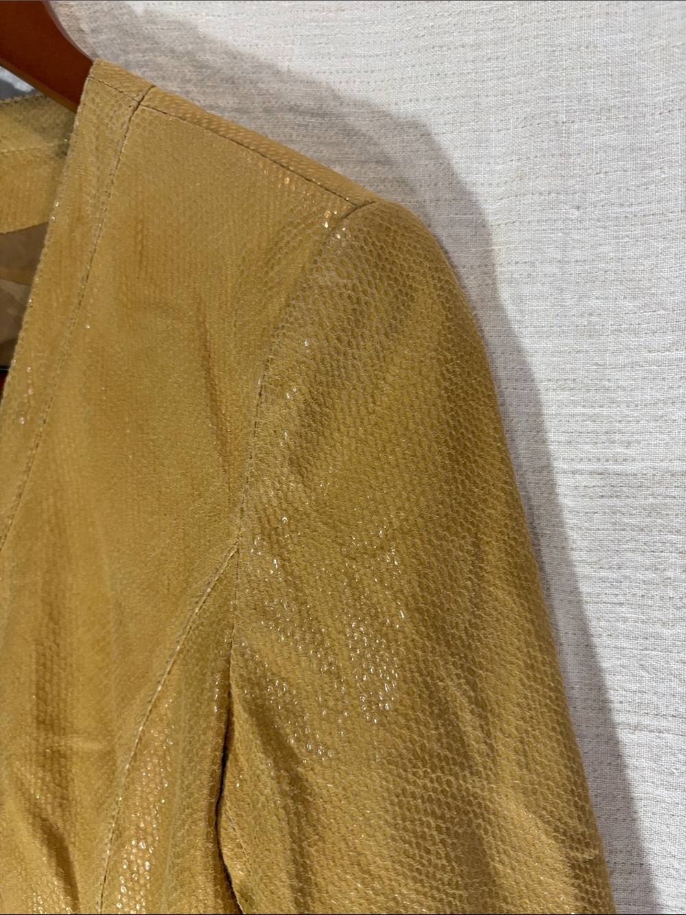 Lafayette 148 NY Vintage Reptile Embossed Leather Jacket Yellow Size 6 - Picture 7 of 13